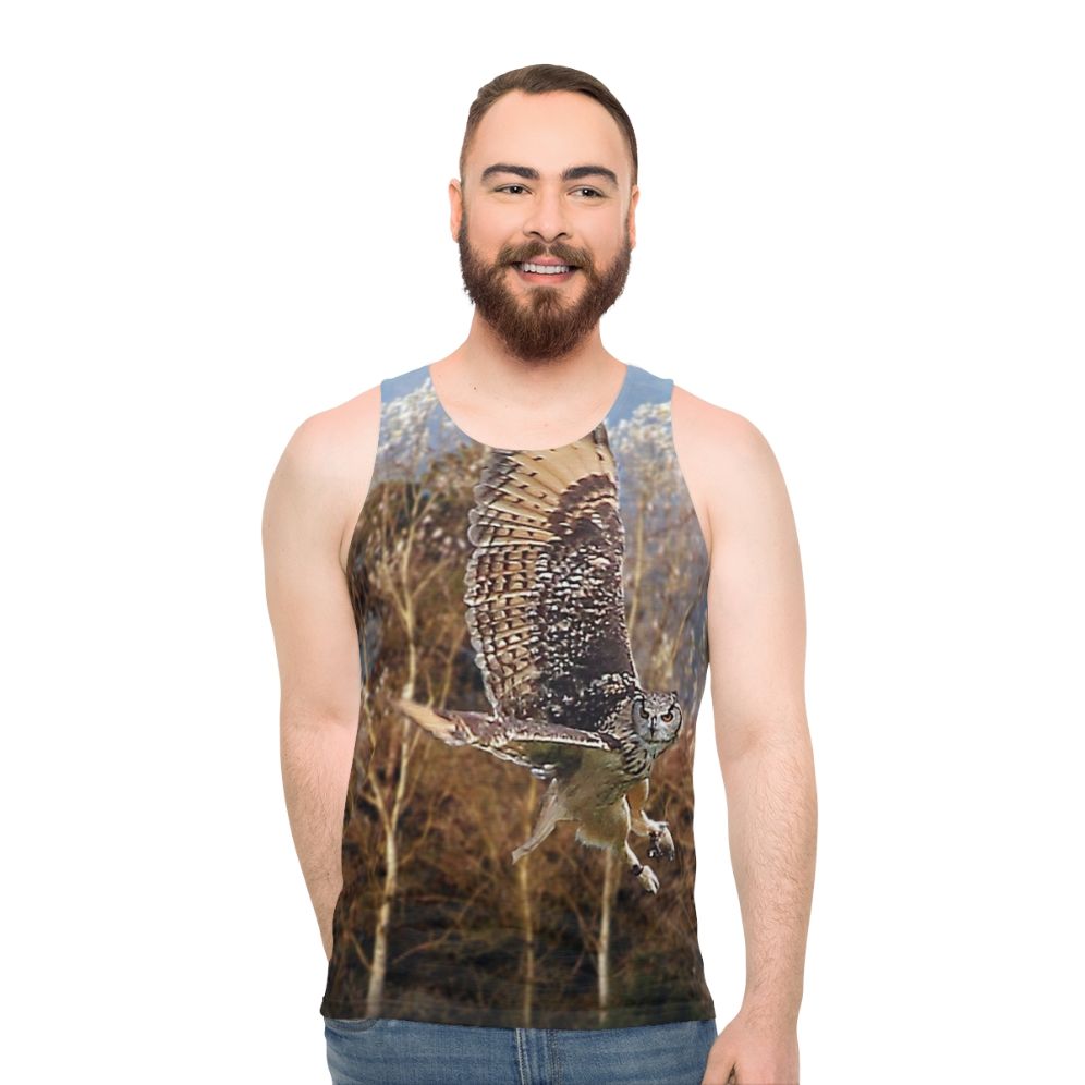 Unisex tank top with an Eurasian eagle owl design