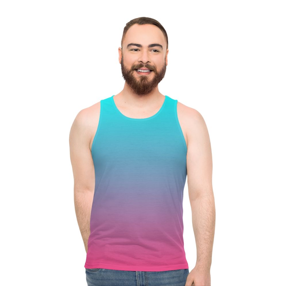 Unisex pastel gradient tank top in aqua and pink