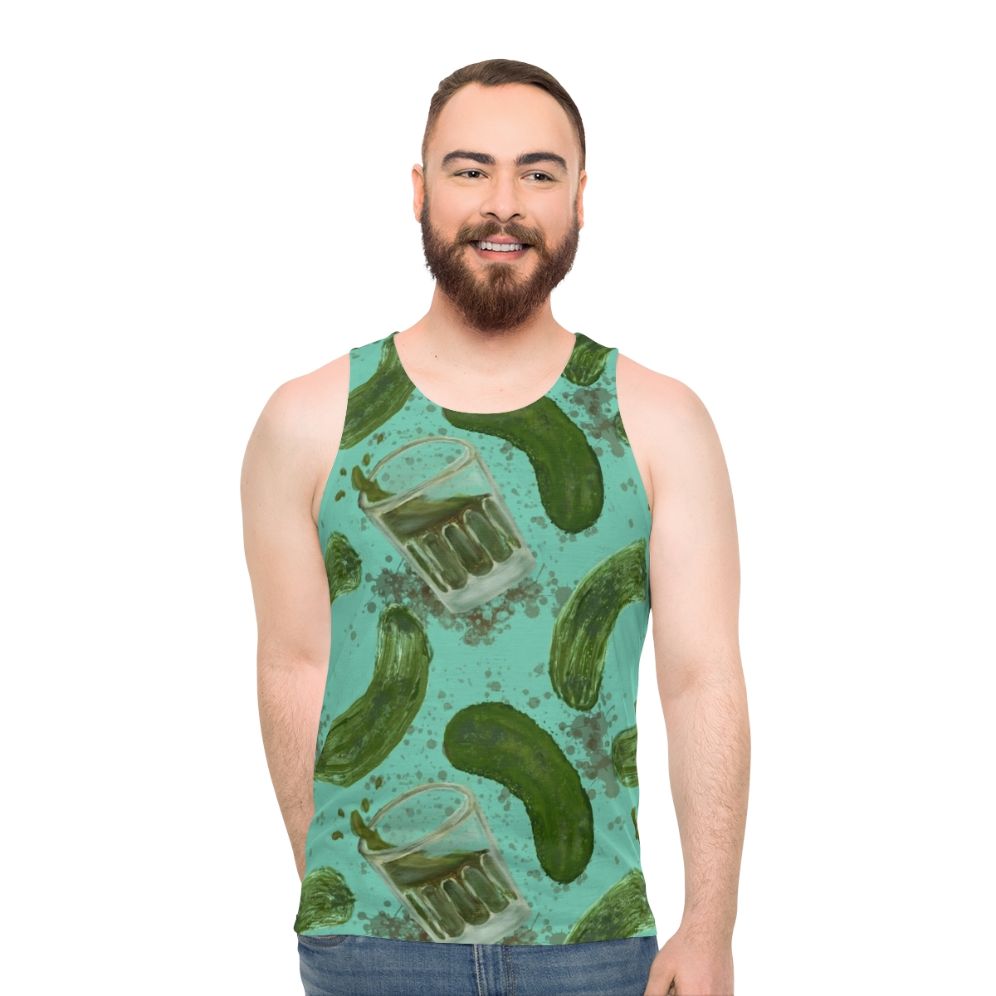 Unisex pickleback pattern aqua tank top