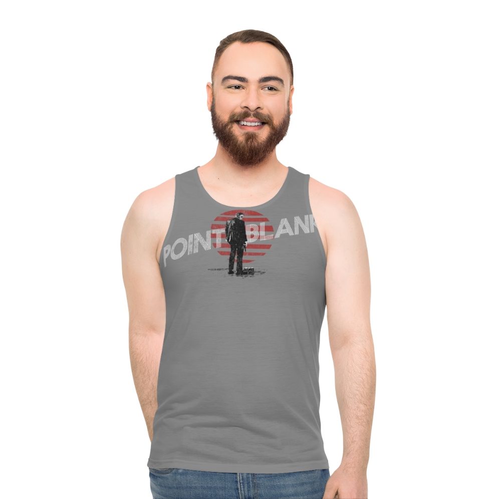 Unisex retro-inspired tank top featuring the "Point Blank" movie logo