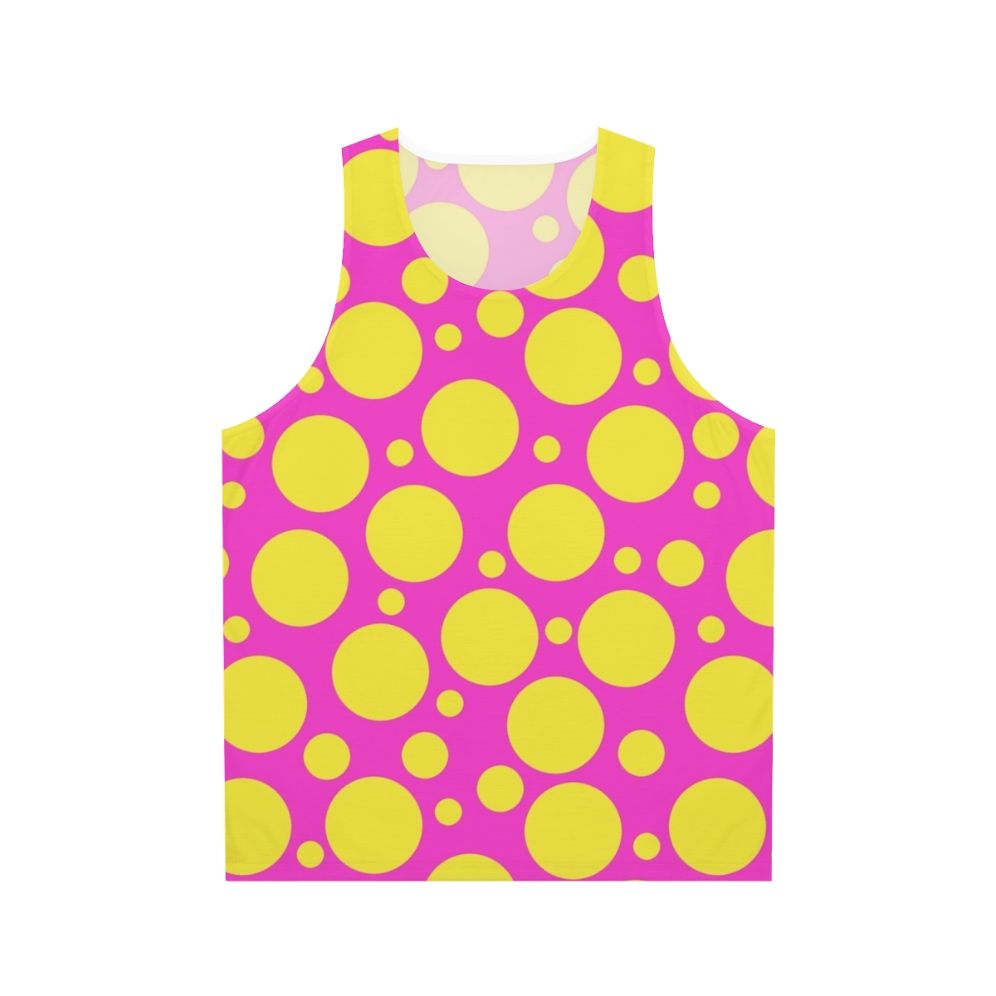 Unisex polka dot tank top in hot pink and yellow