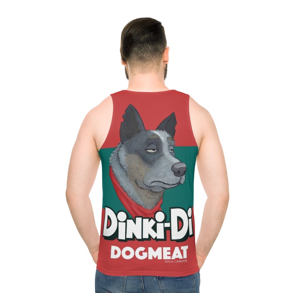 Unisex Dinki Di Dogmeat tank top inspired by the post-apocalyptic world of Mad Max and Fallout