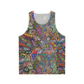 Unisex tank top with psychedelic patterns and colorful original artwork