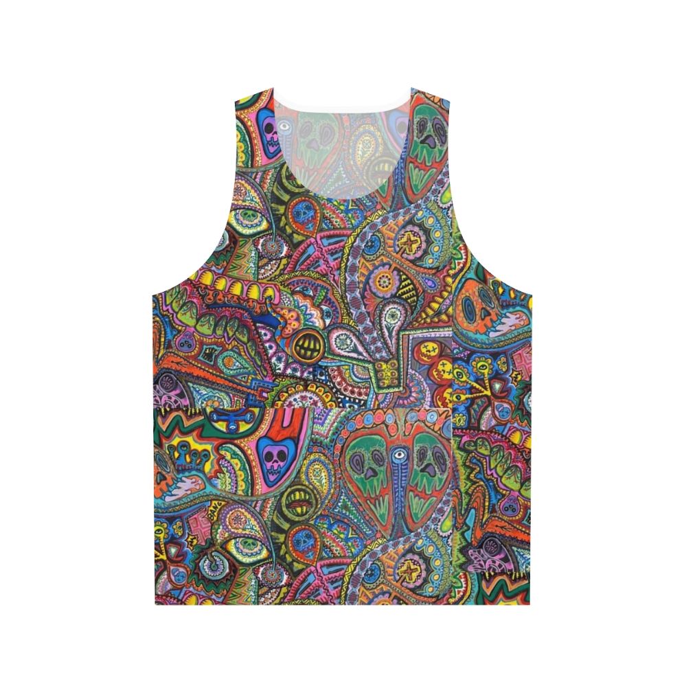 Unisex tank top with psychedelic patterns and colorful original artwork