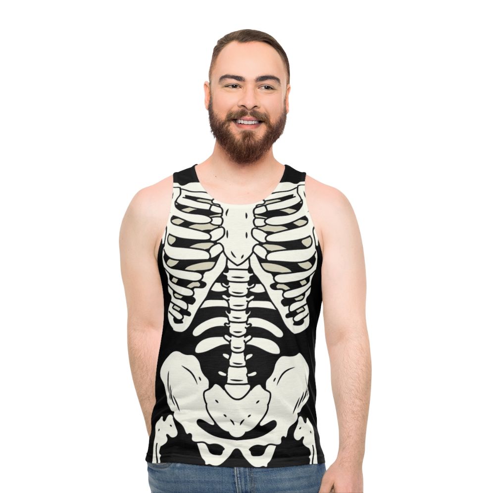 Unisex punk skeleton tank top with ribcage design