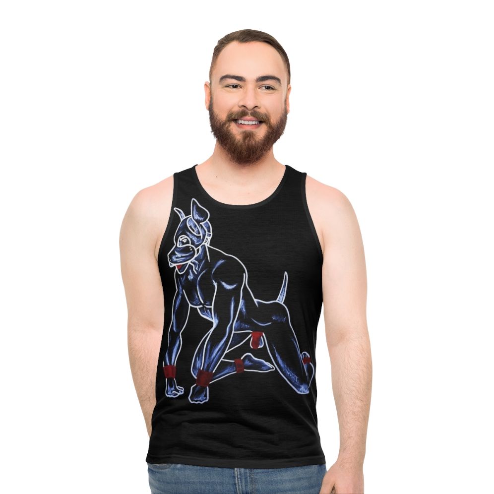 Unisex pup tank top with BDSM and queer pride design