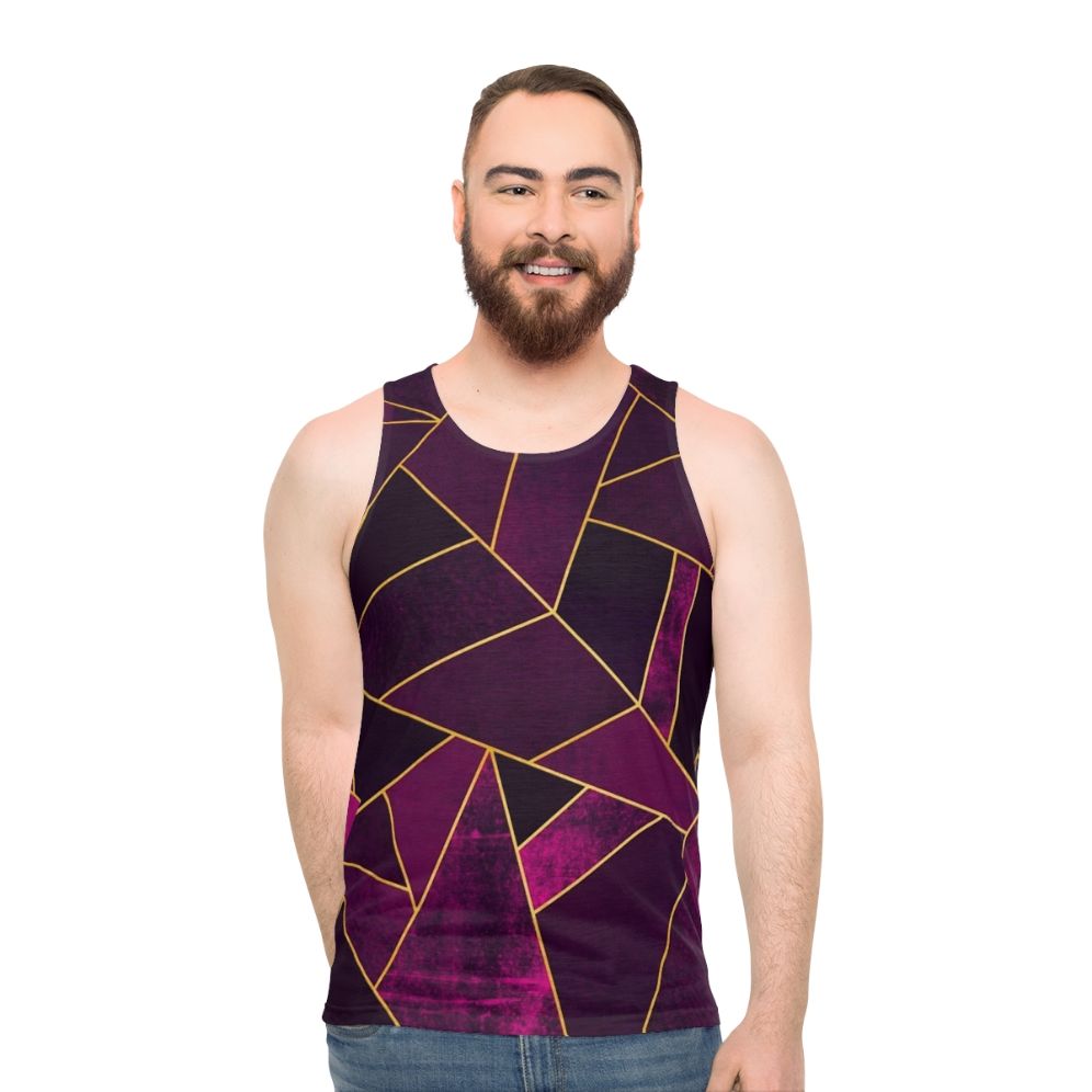 Unisex purple and gold lines abstract graphic tank top