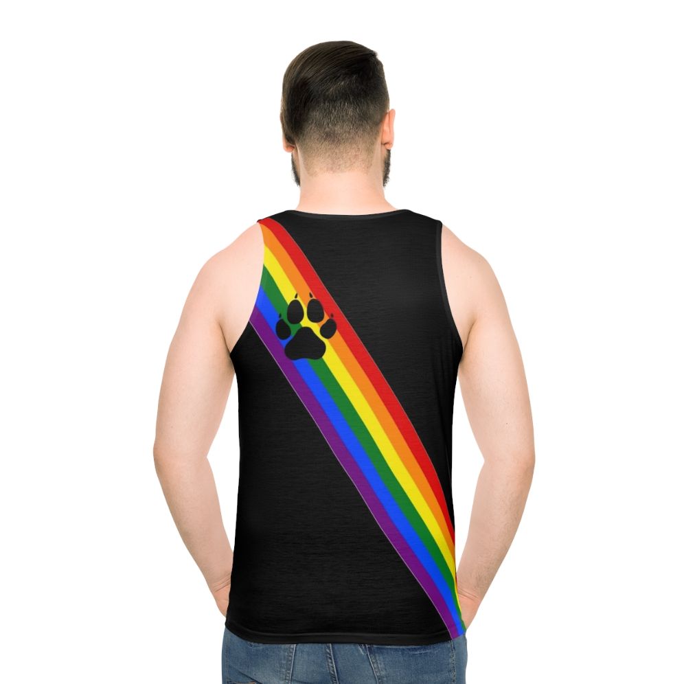Unisex rainbow pup sash tank top for LGBTQ+ pride