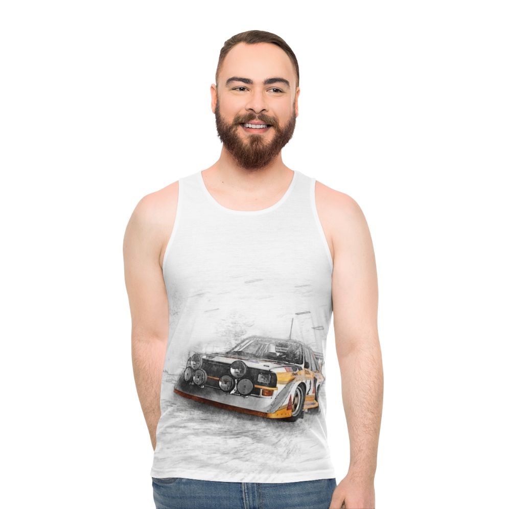 Unisex rally car illustration tank top