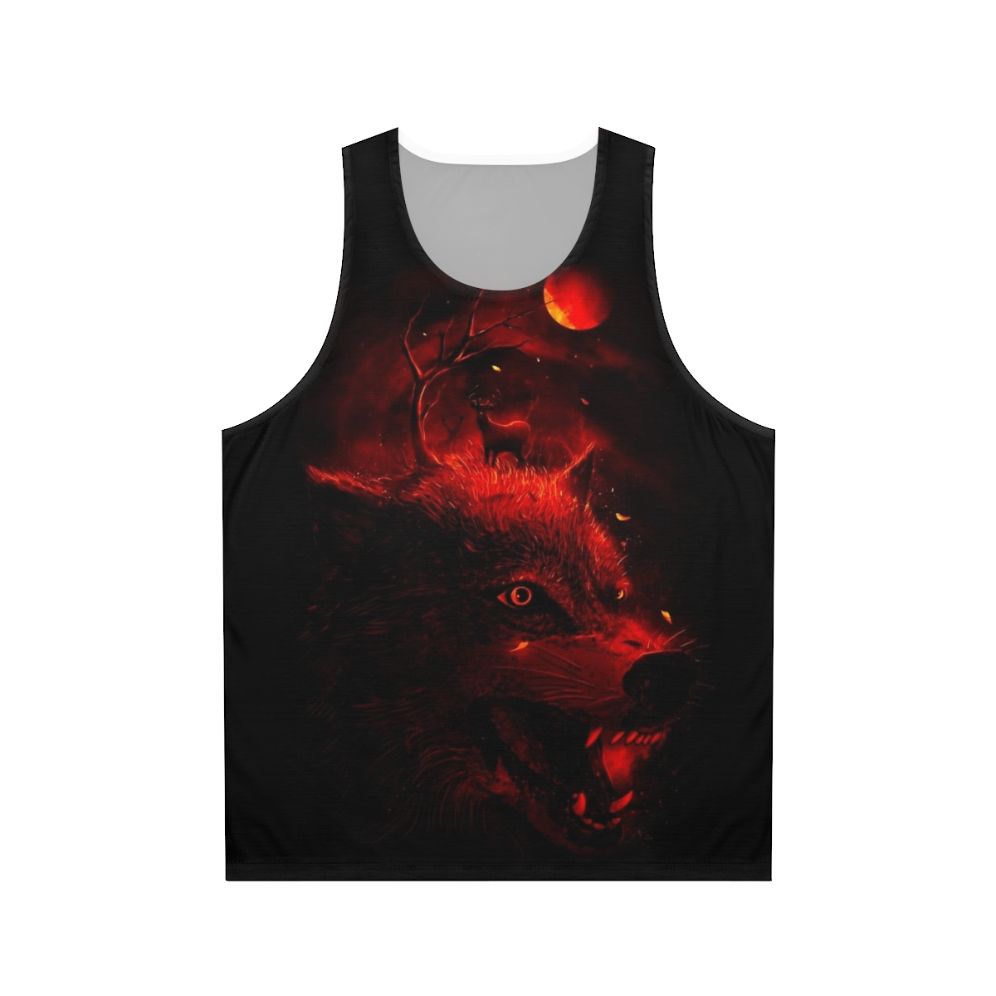 Unisex red and black tank top with animal silhouette design