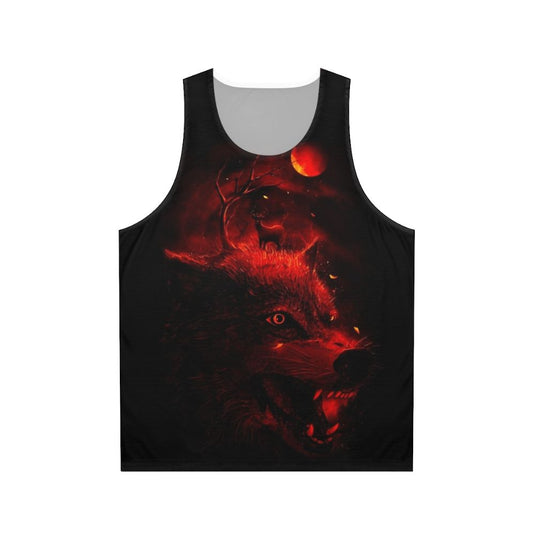 Unisex red and black tank top with animal silhouette design