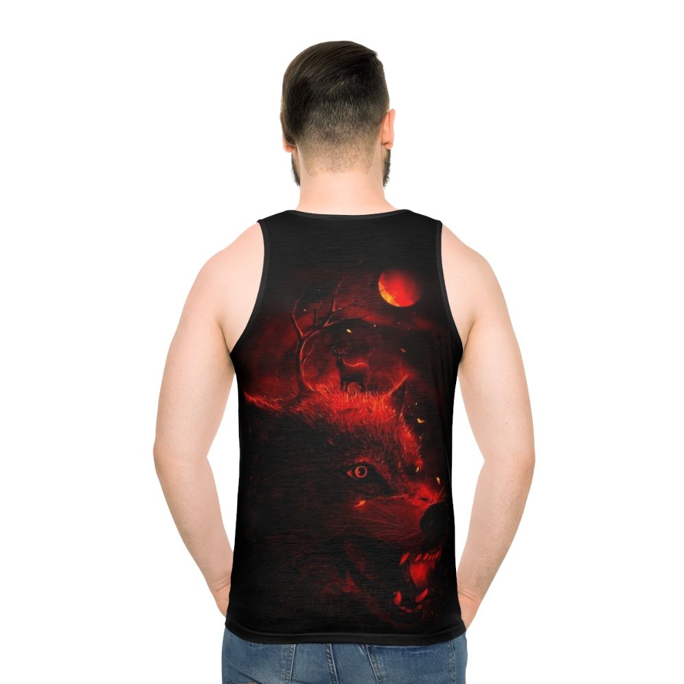 Unisex red and black tank top with animal silhouette design