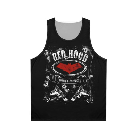 Unisex red hood label whiskey style tank top