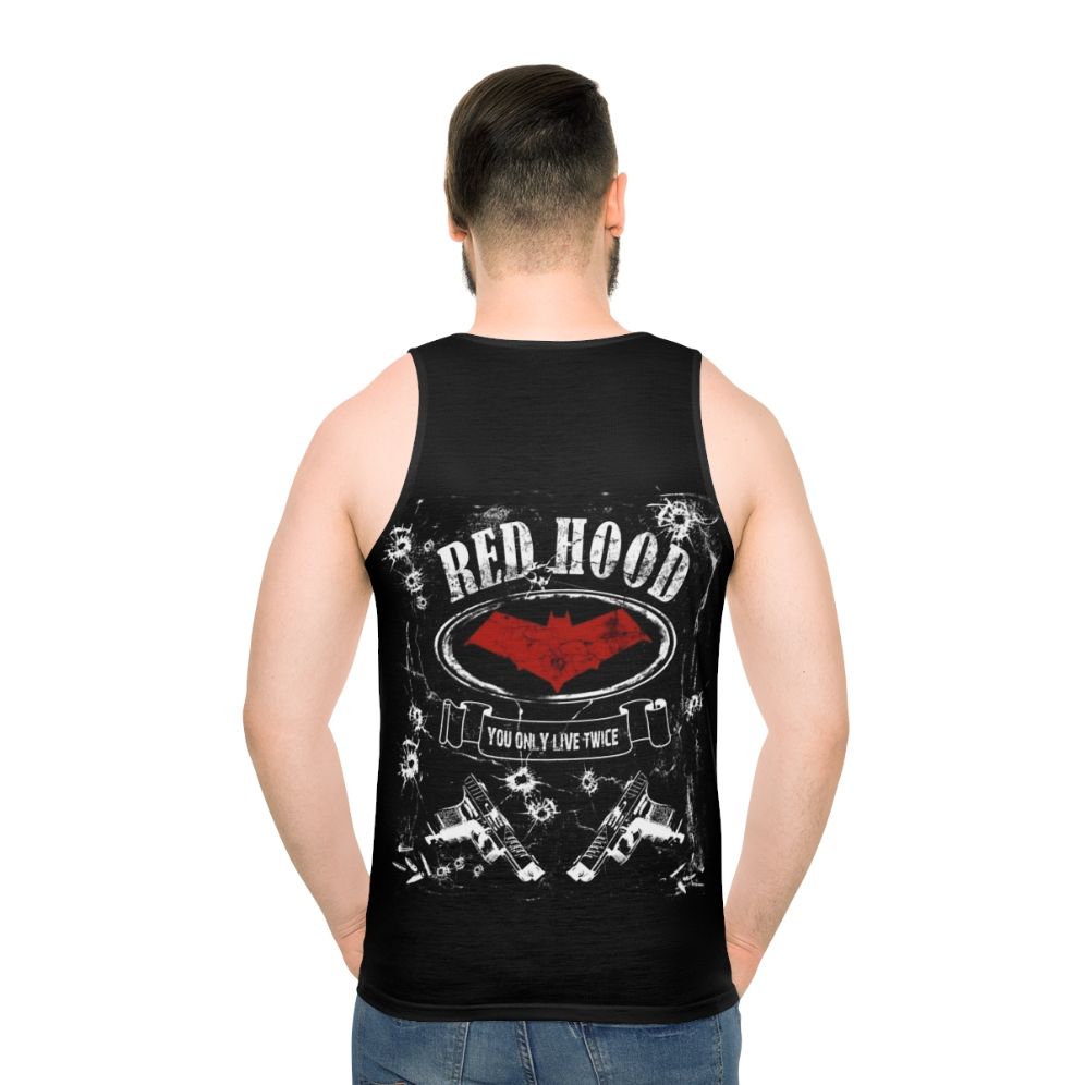 Unisex red hood label whiskey style tank top