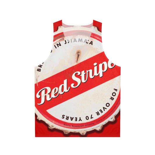Unisex red stripe tank top with beer bottle cap design