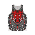 Unisex red tank top with angry tiger Indonesian art design