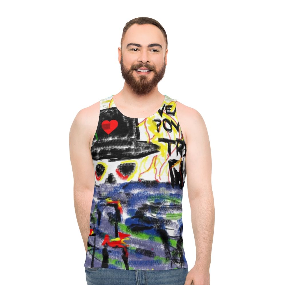 Unisex reggae dancehall electro tank top with conceptual artwork