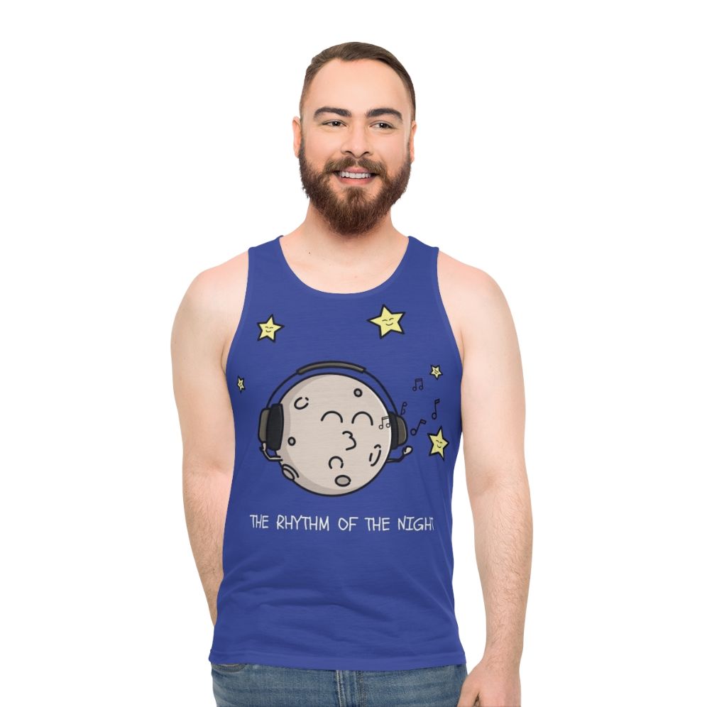 Unisex tank top with night sky and rhythmic beats design