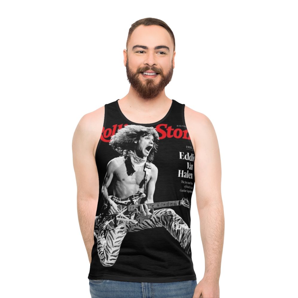Unisex rock band tank top with minimalist graphic design