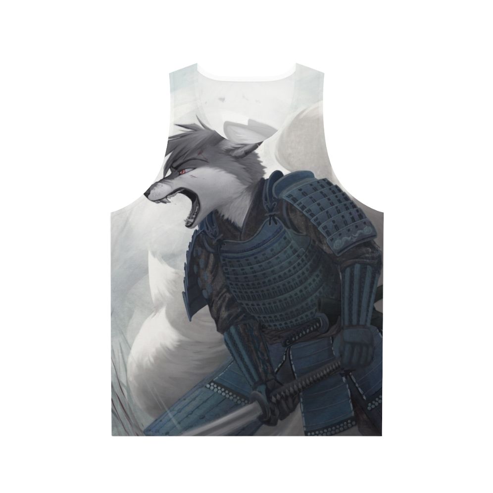 Unisex tank top with Japanese samurai and kitsune fox design