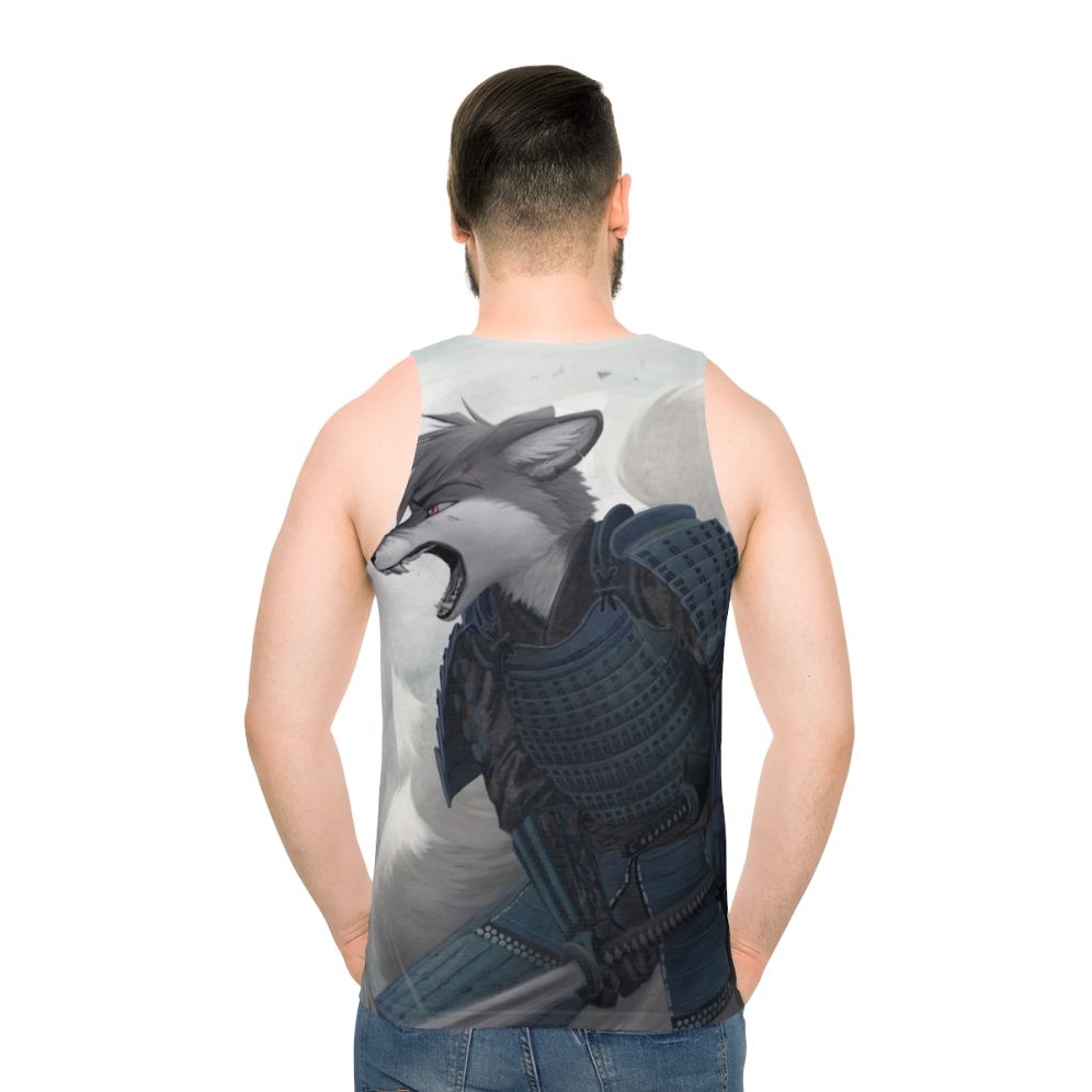 Unisex tank top with Japanese samurai and kitsune fox design