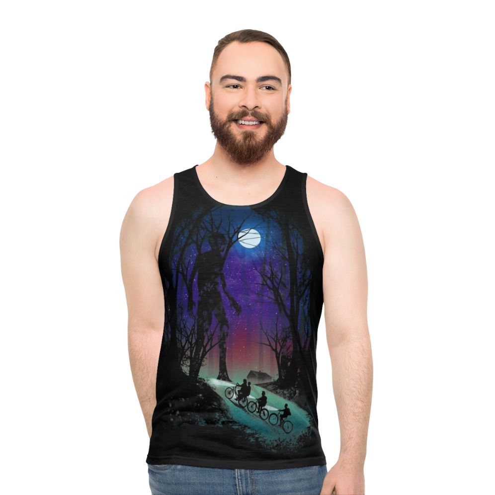 Unisex sci-fi and horror inspired Stranger In The Woods tank top