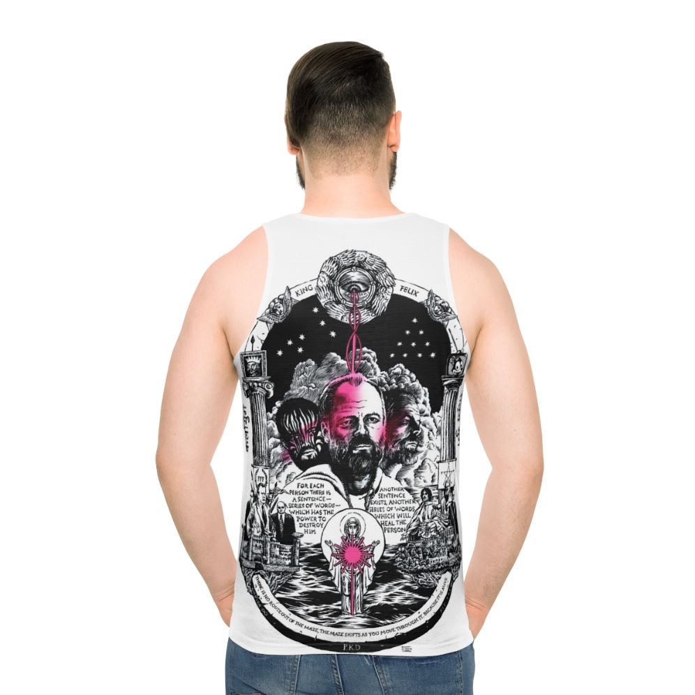 Unisex science fiction tank top featuring monochrome robot design