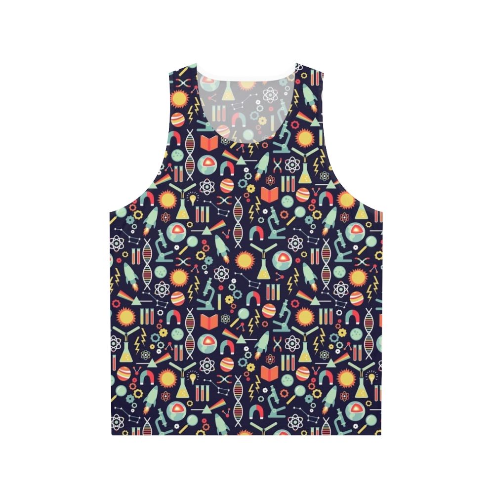 Unisex science studies tank top with beaker and test tube pattern