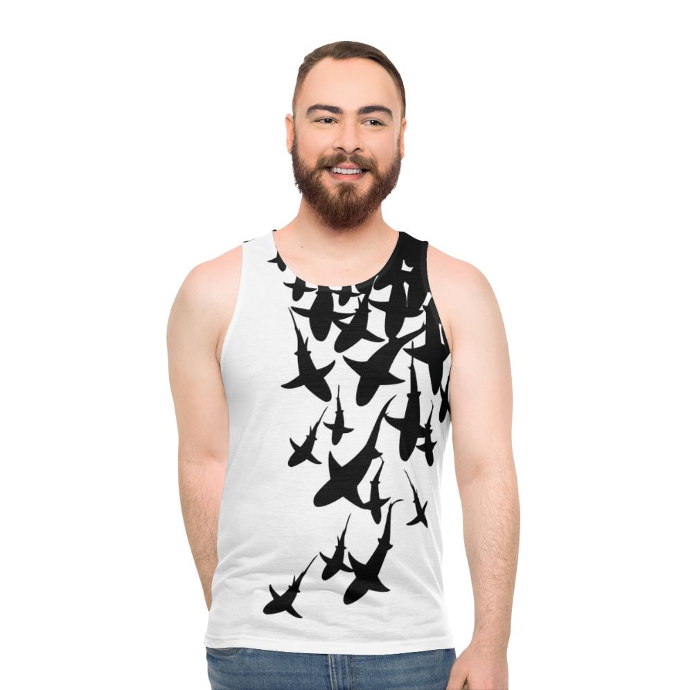 Unisex tank top with a striking shark pattern