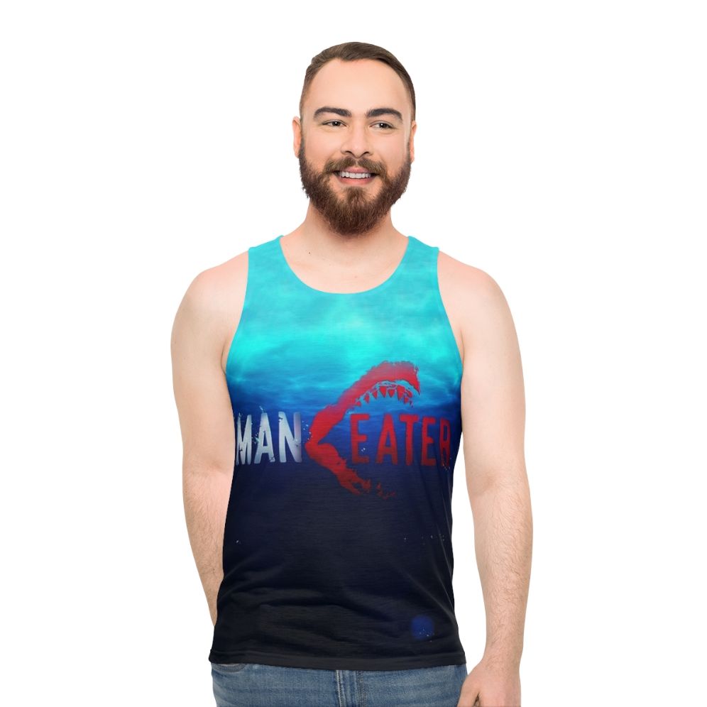 Unisex shark-inspired tank top for Maneater game fans