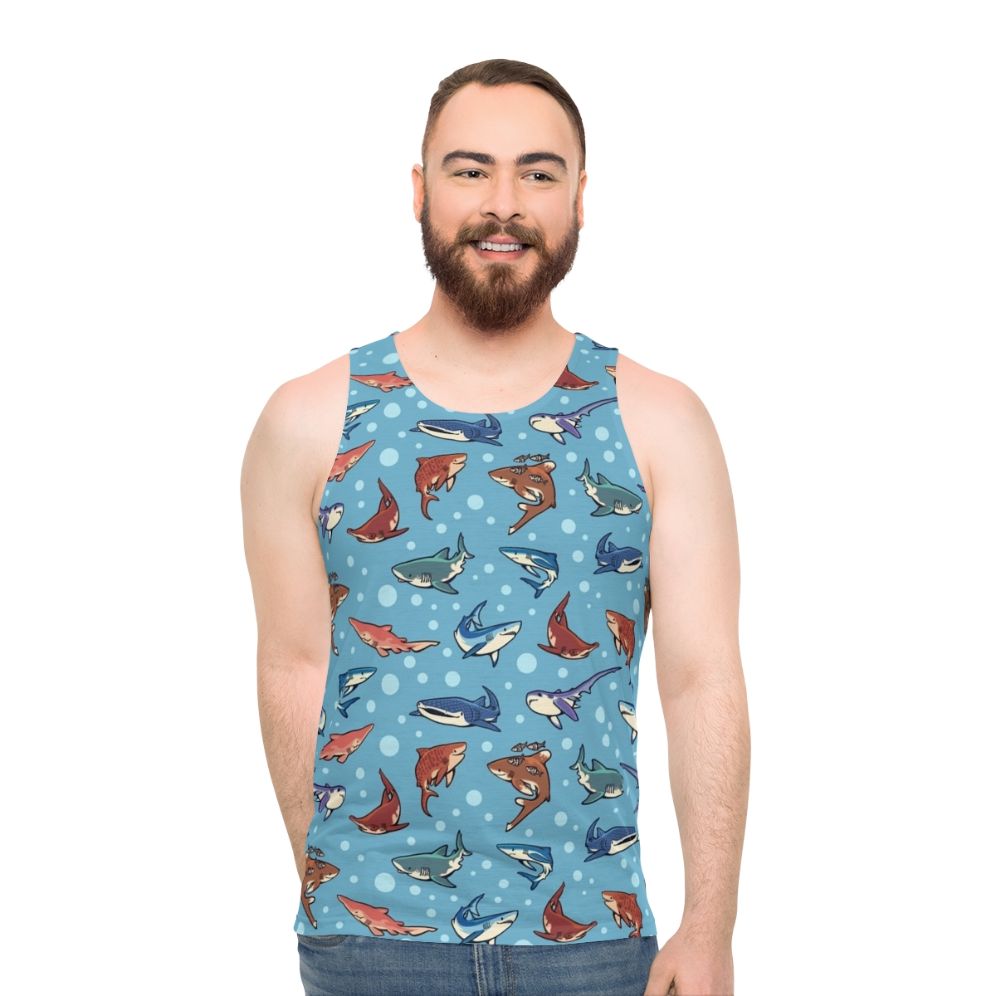 Unisex tank top with sharks pattern design