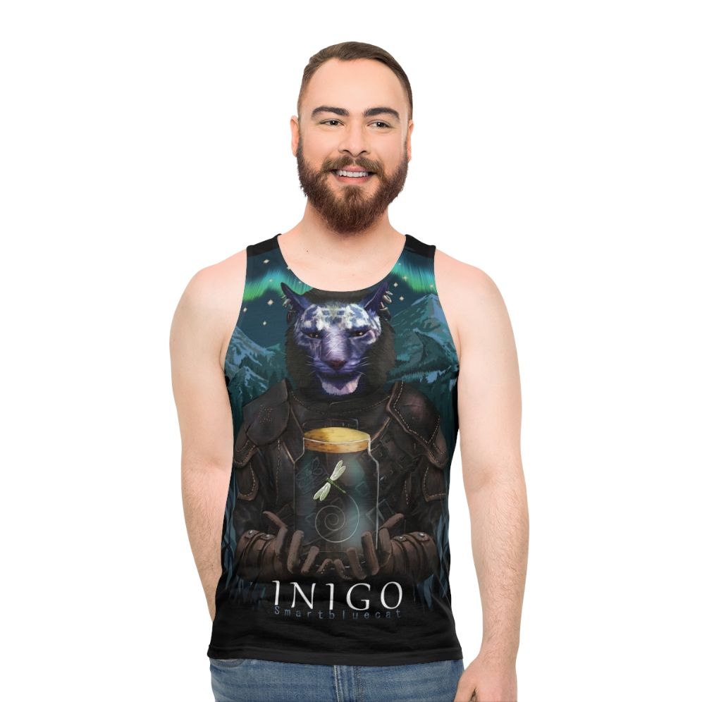 Unisex Skyrim Tank Top with Mr. Dragonfly and Aurora Design