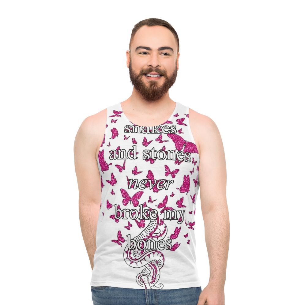 Unisex tank top with snakes and stones design