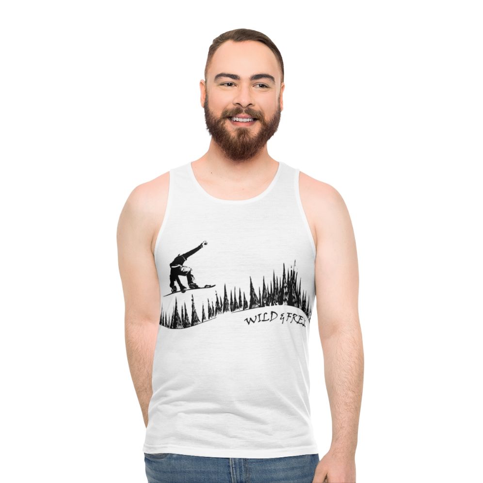 Unisex snowboard lovers tank top with winter sports design
