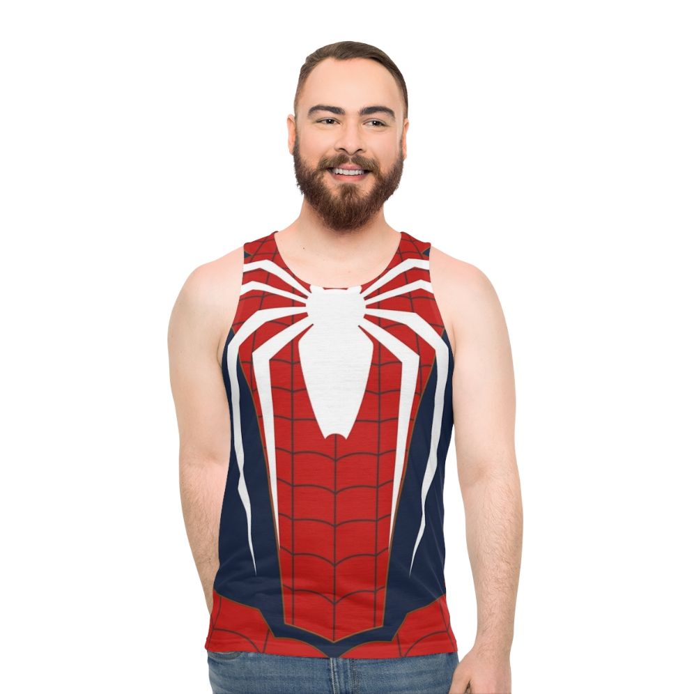 Unisex spider themed tank top with web design
