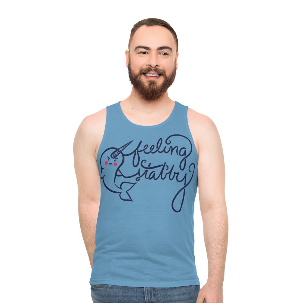Unisex stabby narwhal funny tank top