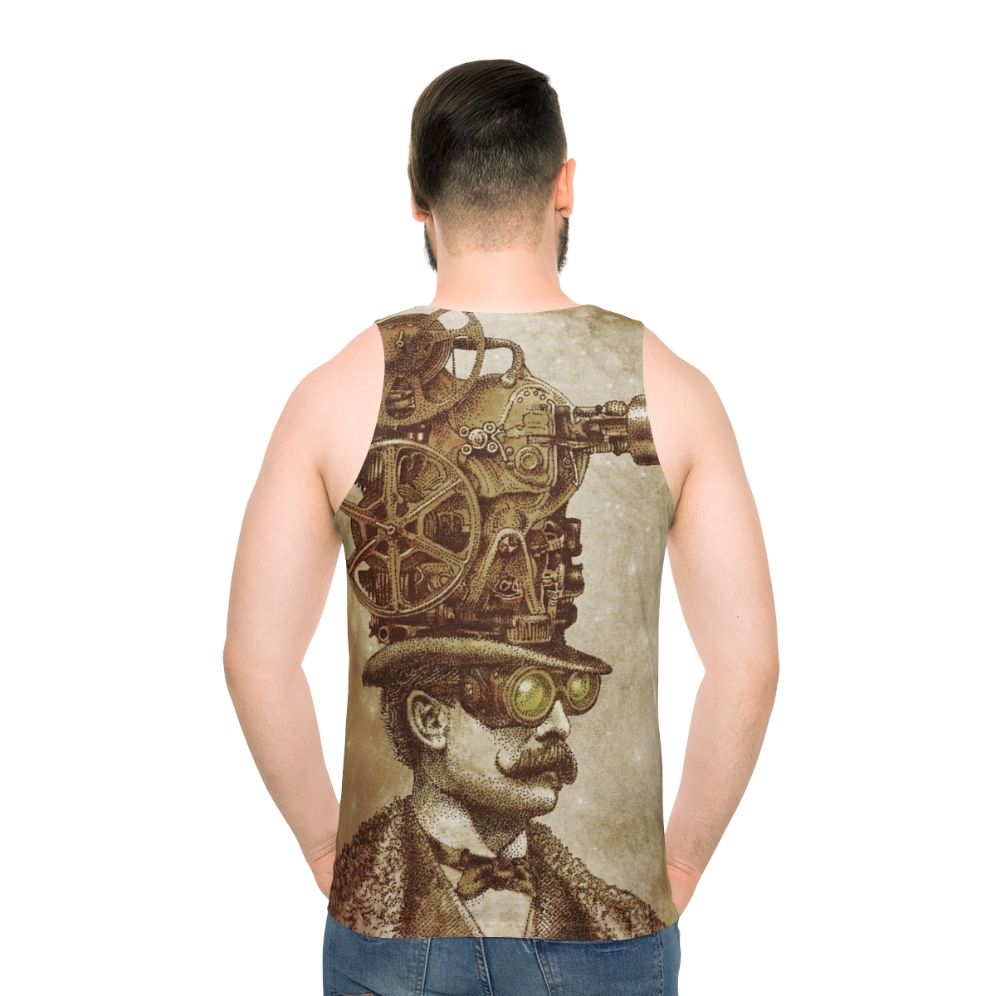 Unisex steampunk tank top with fantasy illustration of a movie projector