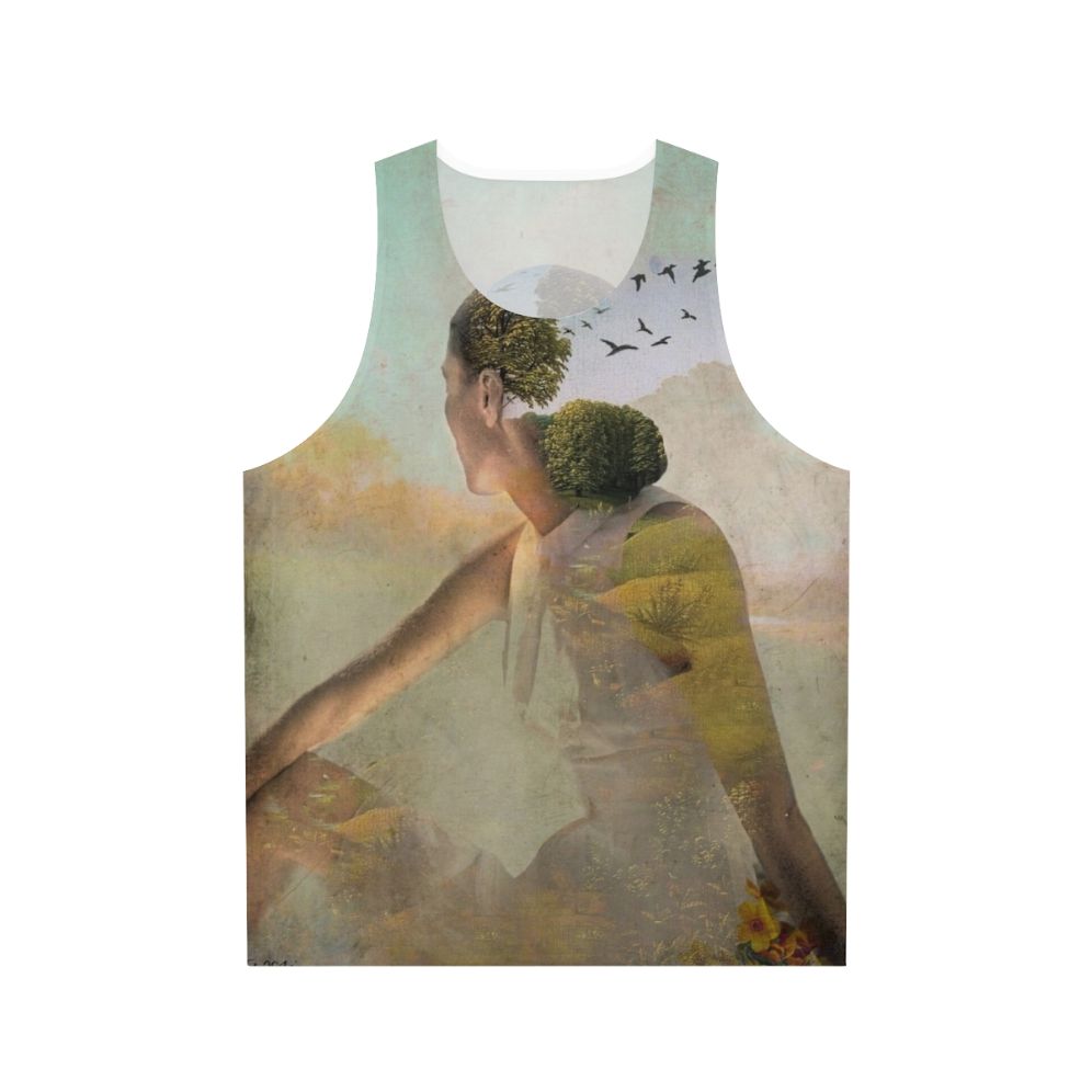Unisex tank top with surreal collage art design