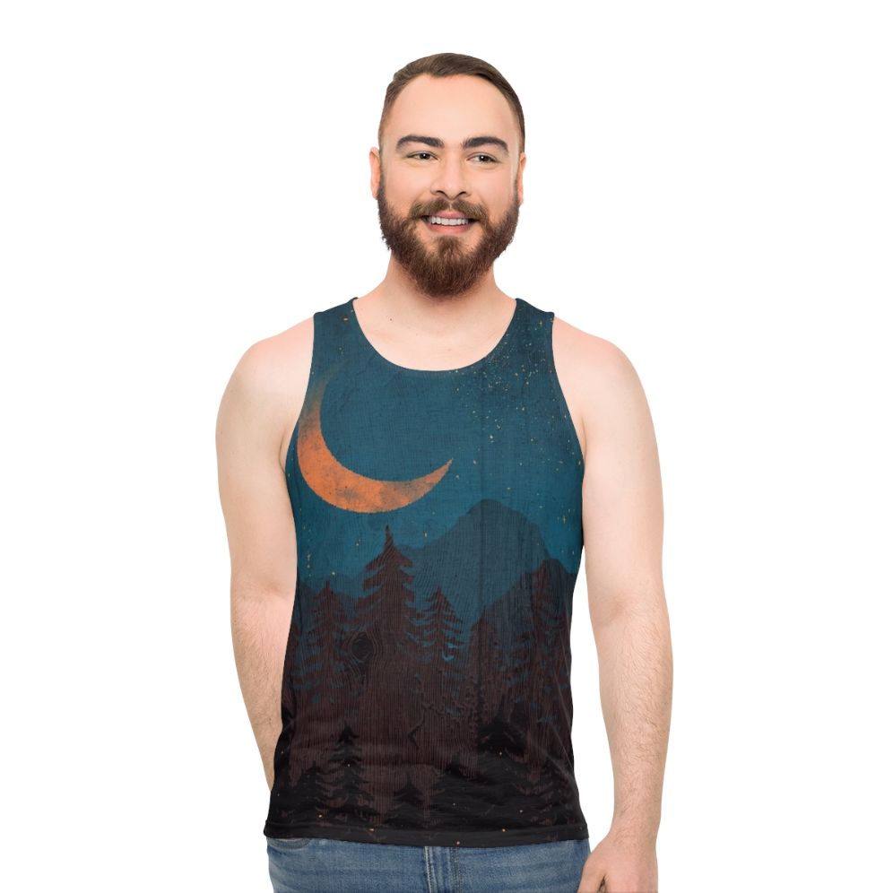 Unisex tank top with nature and night sky design