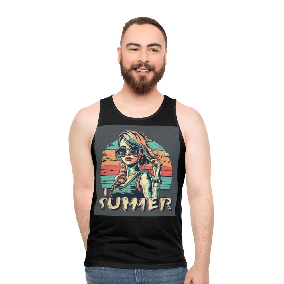 Unisex summer tank top in bright, happy design