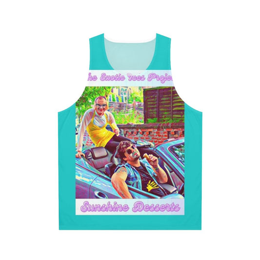 Unisex tank top with sun and dessert print