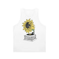 Unisex sunflower tank top with vintage music gramophone design