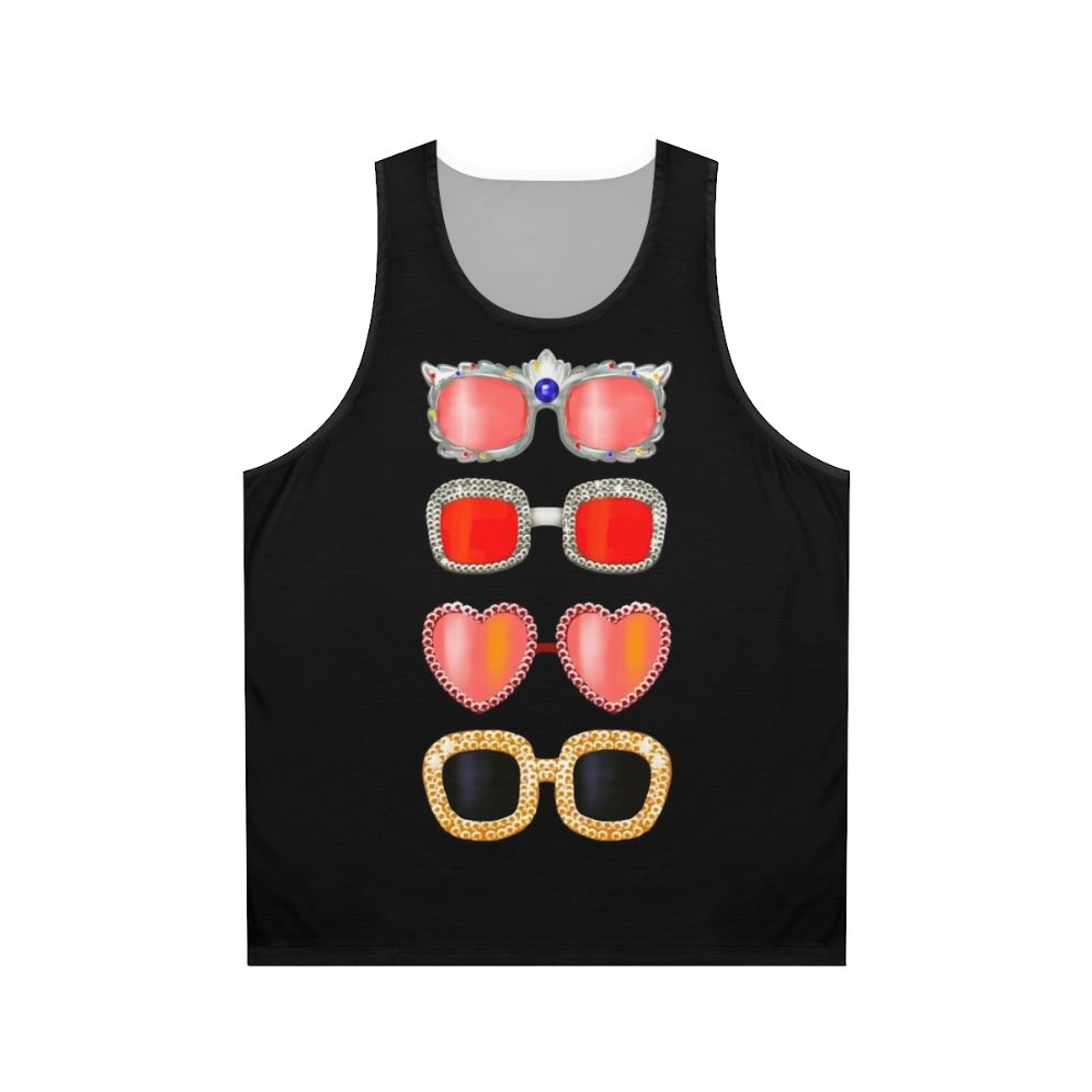 Unisex tank top with sunglasses and Elton John inspired design