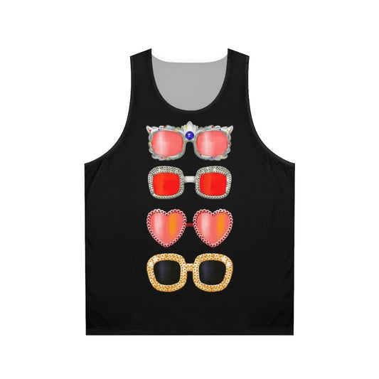 Unisex tank top with sunglasses and Elton John inspired design