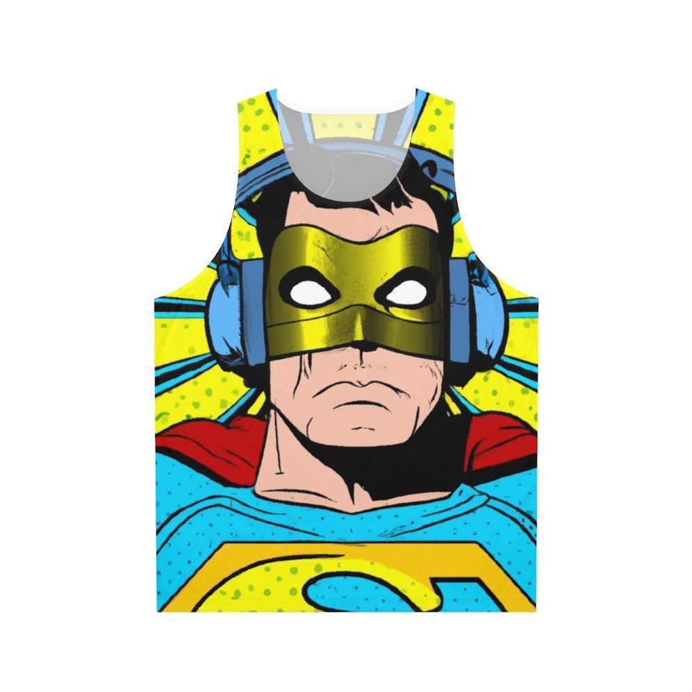 Unisex superhero wearing headphones tank top