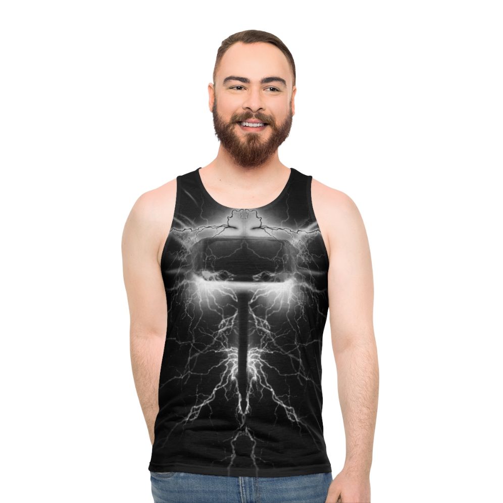 Unisex superhero Mjolnir lightning design tank top