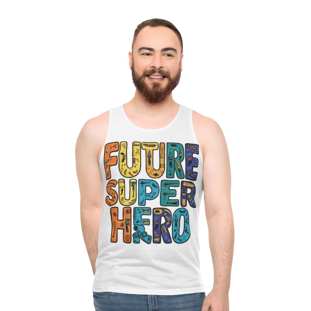 Unisex superhero tank top with cool comic character design