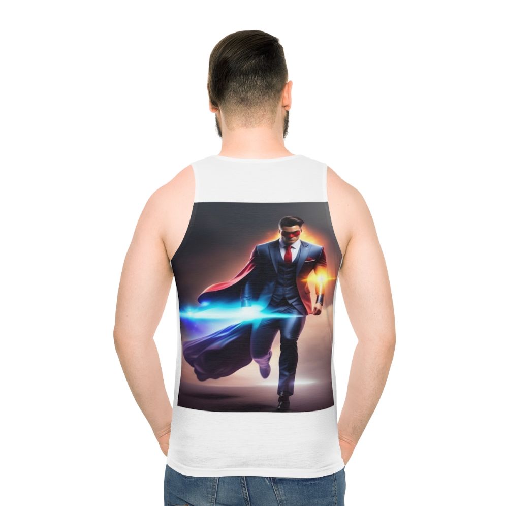 Unisex superhero tank top with graphic slogan design