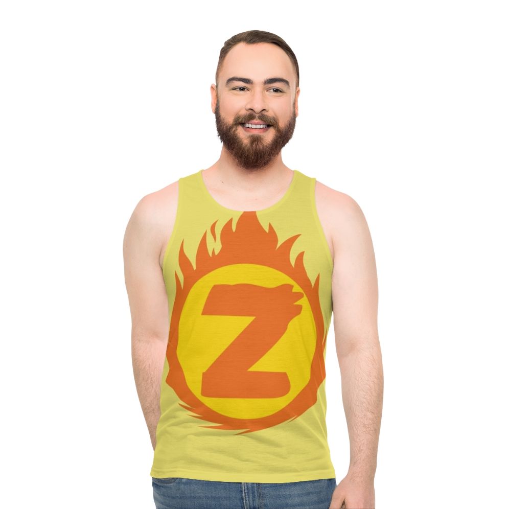 Unisex superhero tank top with letter Z fire insignia