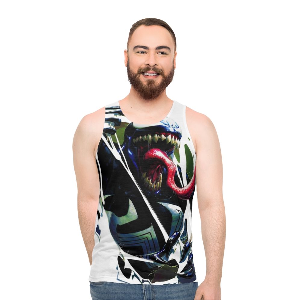 Unisex tank top featuring symbiote and antihero design